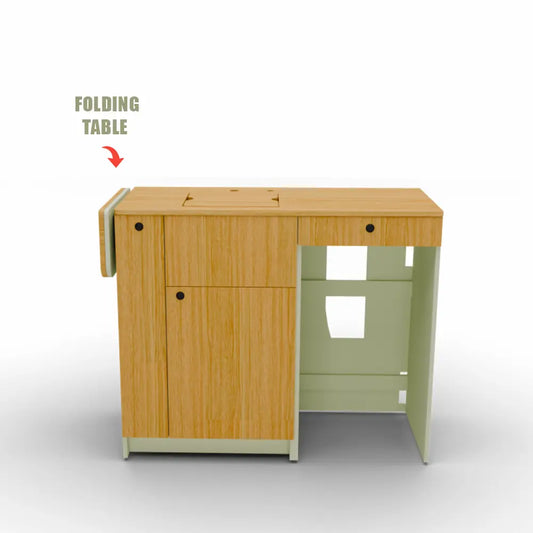 Vankea Galley Kitchen Cabinet — Bamboo & Pastel Sage