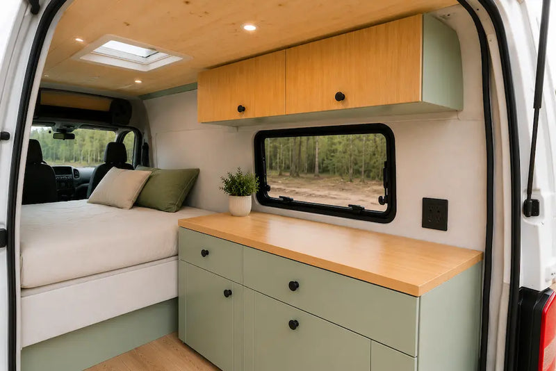 Van Upper Wall Cabinet – Bamboo Doors, Pastel Sage Body