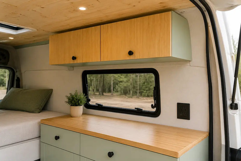 Van Upper Wall Cabinet – Bamboo Doors, Pastel Sage Body