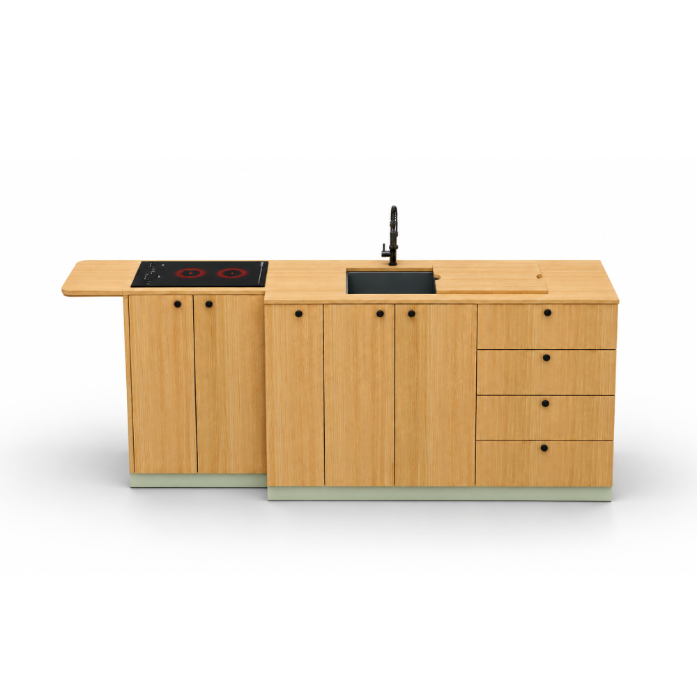 Pastel Sage Camper Van Kitchen Cabinet with Bamboo & Foldable Countertop | Vankea