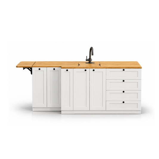 White Shaker Style Campervan Kitchen Cabinet Set with Bamboo Countertop | Vankea