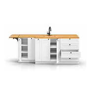 White Shaker Style Campervan Kitchen Cabinet Set with Bamboo Countertop | Vankea