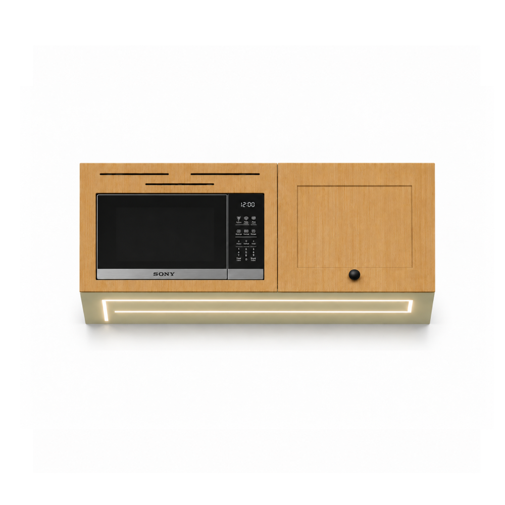 Built-in Microwave Overhead Wall Cabinet with 2-Level Storage & LED Light | Vankea