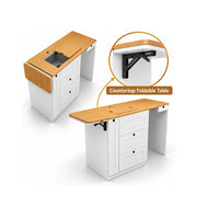 White Kitchen Cabinet with Fold-Out Bamboo Counter for Campervan | Vankea