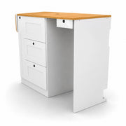 White Kitchen Cabinet with Fold-Out Bamboo Counter for Campervan | Vankea