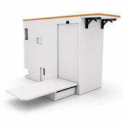 White Kitchen Cabinet with Fold-Out Bamboo Counter for Campervan | Vankea