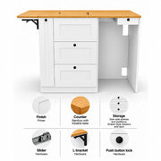 White Kitchen Cabinet with Fold-Out Bamboo Counter for Campervan | Vankea
