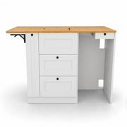 White Kitchen Cabinet with Fold-Out Bamboo Counter for Campervan | Vankea