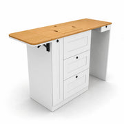 White Kitchen Cabinet with Fold-Out Bamboo Counter for Campervan | Vankea