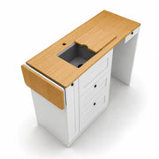 White Kitchen Cabinet with Fold-Out Bamboo Counter for Campervan | Vankea