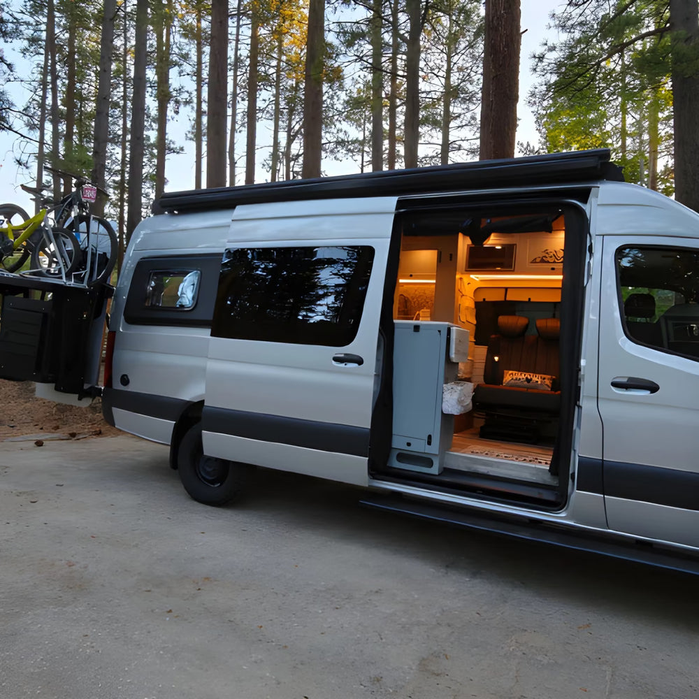 White Shaker Style Campervan Kitchen Cabinet Set with Bamboo Countertop | Vankea