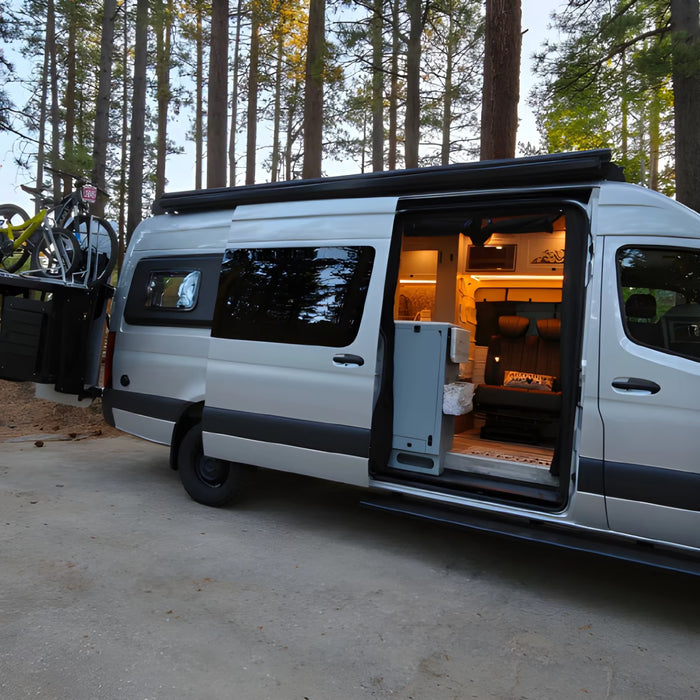 White Shaker Style Campervan Kitchen Cabinet Set with Bamboo Countertop | Vankea