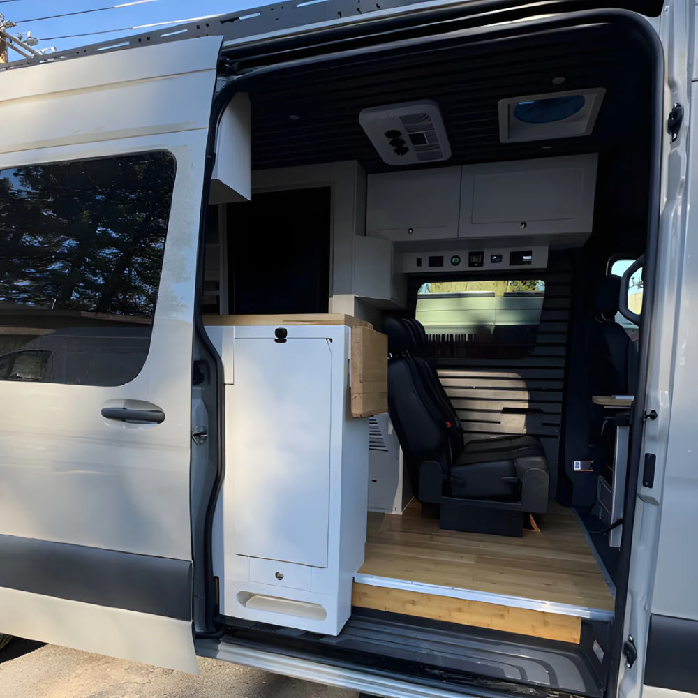 White Shaker Style Campervan Kitchen Cabinet Set with Bamboo Countertop | Vankea
