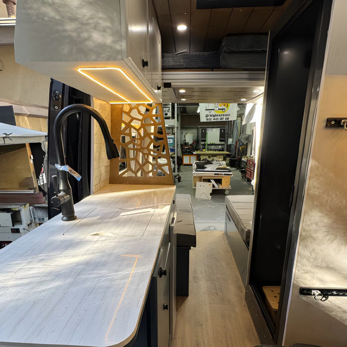 Ford Transit Van Kitchen Cabinet with Bamboo Top and Pull-Out Storage | Vankea