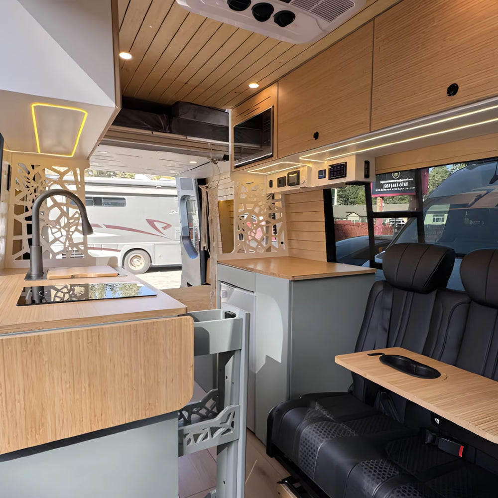 Fully Assembled Sprinter Van Overhead Wall Cabinet with 2 Compartments & LED Light | Vankea