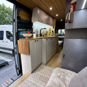 White Shaker Style Campervan Kitchen Cabinet Set with Bamboo Countertop | Vankea