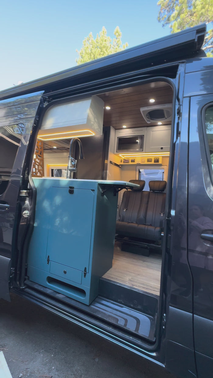 Ford Transit Van Kitchen Cabinet with Bamboo Top and Pull-Out Storage | Vankea